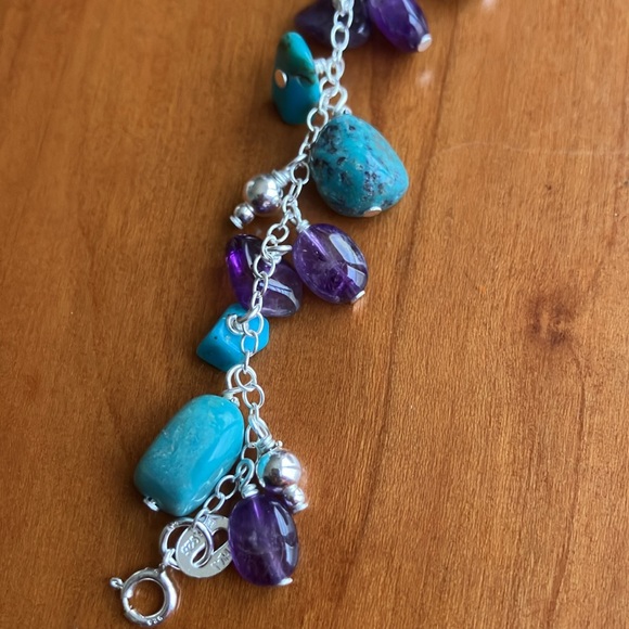 Sliver with teal and purple gem stones bracelet - Picture 2 of 5